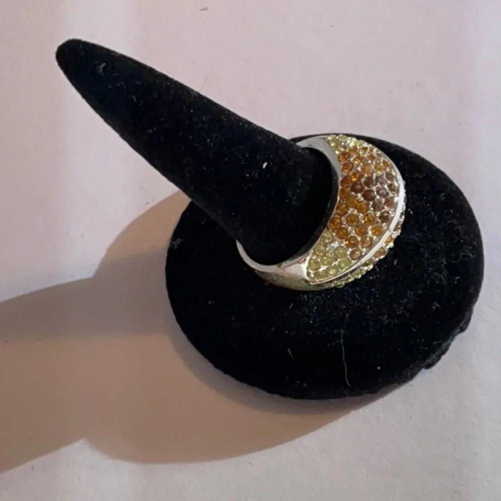 Elegant Sterling Silver Gold and Brown Crystal Stone Ring
